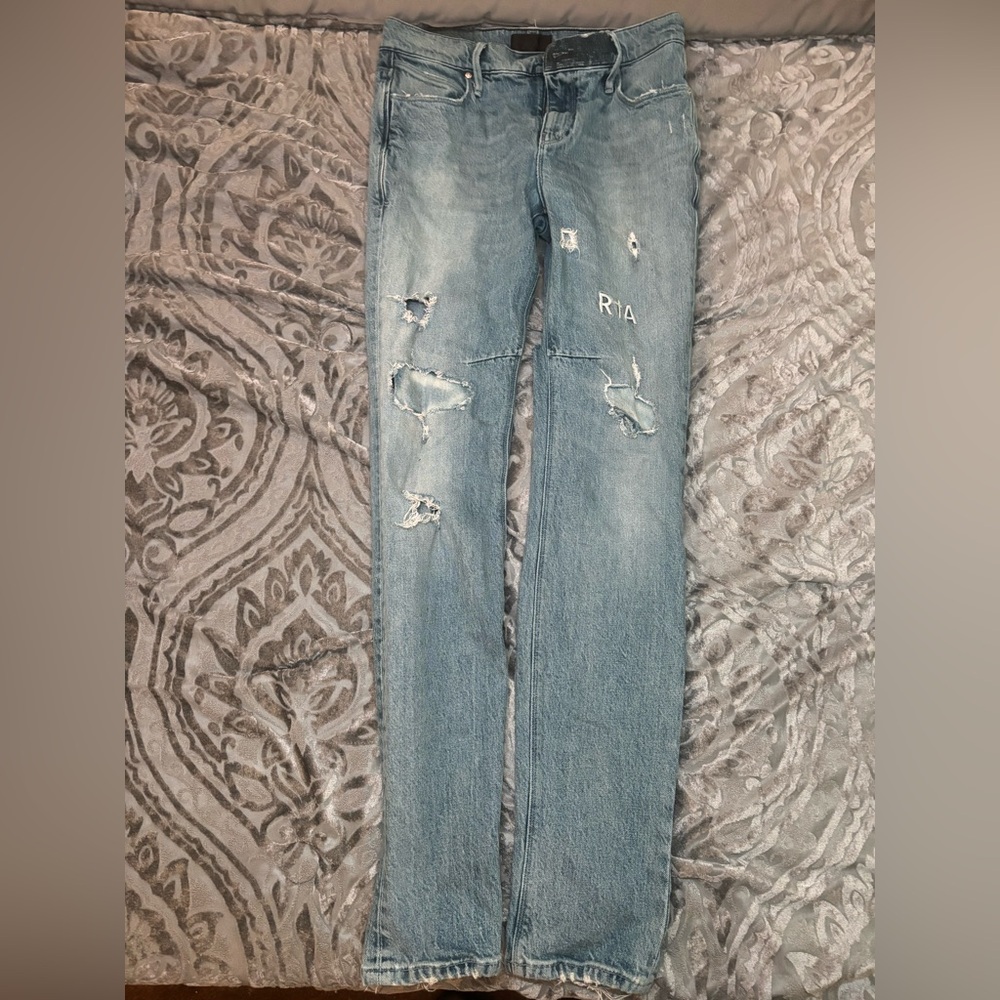 RtA Light Blue Distressed Straight Leg Jeans